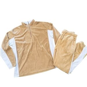 VTG Foot Locker Fleece Tracksuit Tan‎ White 2X/3X Hoodie Sweatpants Drawstring
